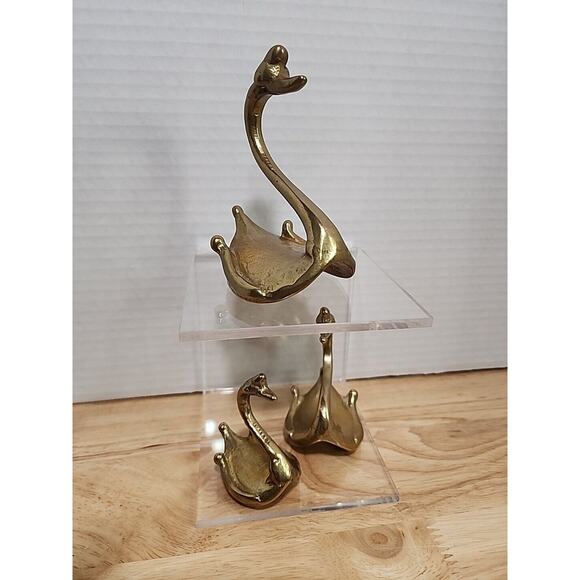 Other - Brass Swan Rockers Trio Trinket Figurines 4" 3" 2.5" Set Vintage